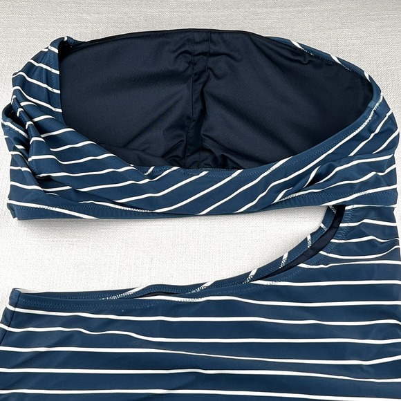 J.Crew Cutout One Piece Full Coverage Swimsuit w Buttons Navy Stripe Sz 14L $138 - Picture 9 of 14